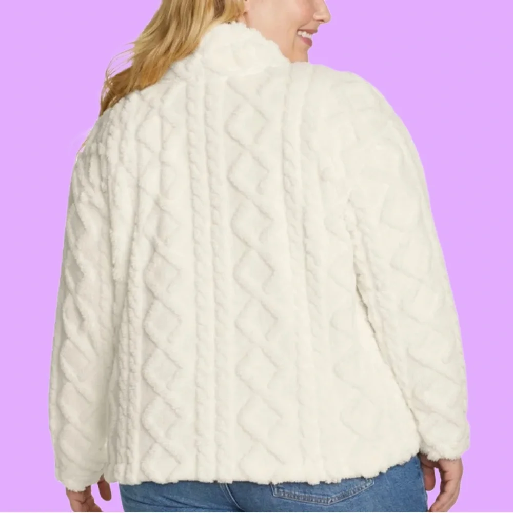 Eddie Bauer Cozy Cable Fleece Pullover Mock Neck Ivory/Cream - Picture 2 of 13